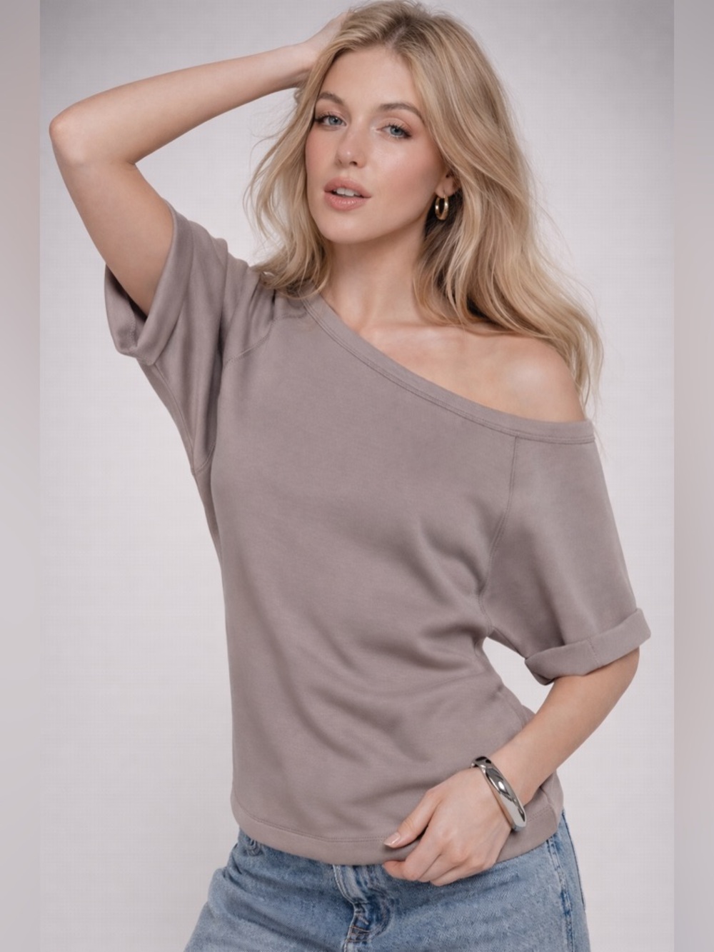 NWT Elbow Slv Soft Modal Scuba Top - Taupe